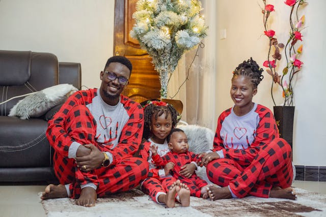 Black family in christmas pajamas